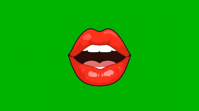 Vibrant cartoon lips with open mouth on green background