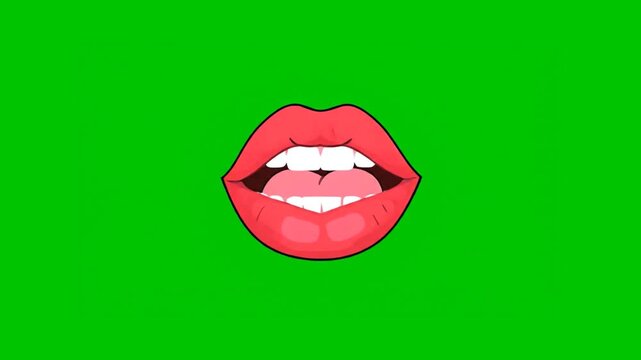 Vibrant animated lips on green background for dynamic video content