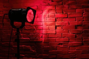 Red lamp light illuminating brick surface, great for bold promotional visuals, event marketing, or creative design