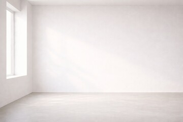 Minimal White Interior Wall with Soft Diagonal Window Light and Copy Space