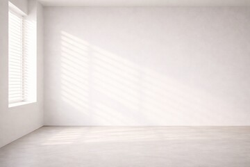 Minimal White Interior Wall with Soft Blinds Shadow and Window Light
