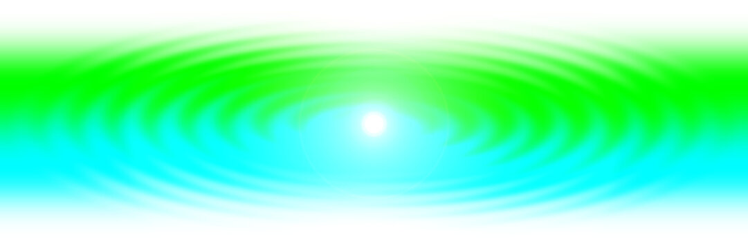 Concentric green and blue wave rings expanding from a bright center, layered with alternating intensity and radial symmetry