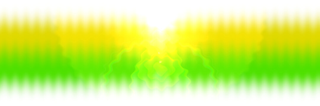 Zigzag waveforms radiating from a bright yellow center, fading into green edges with mirrored flow and vibrant motion