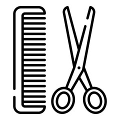 Comb and scissors, barbershop black line icon