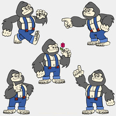 A cartoon gorilla character in five poses © Leó Nas