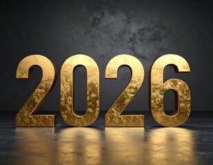 Golden 2026 Numbers on Dark Background Representing New Year and Future Milestones.