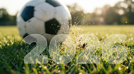 Football in 2026 during a match with a ball hitting the grass on a sunny day