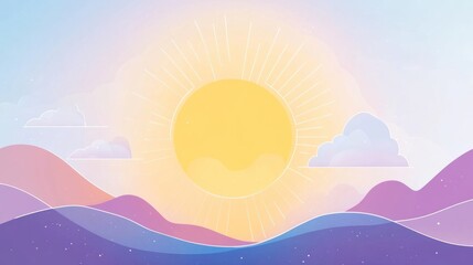 Calm morning sunrise over colorful abstract mountains.