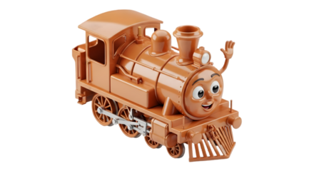 A happy cartoon steam train smiling and waving proudly