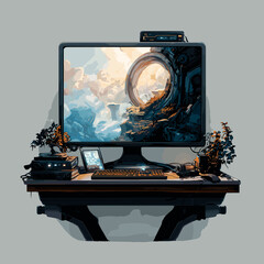 Sci-Fi PC, Vector Illustration, Clipart