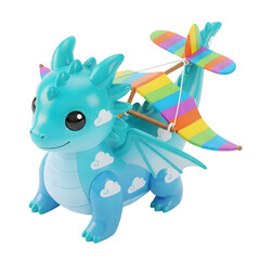 This adorable sky dragon carries a colorful rainbow airplane