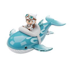 Cute little figure riding a fantastic blue whale mount