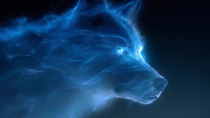 A luminous blue spectral horse head glows through wisps of energy, carved in nebulous mist, radiant