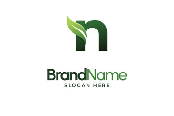 Modern Letter N leaf logo. Alphabetic leaves logo template. Organic shape logo for herbal company. Initial N leaf symbols. Eco company icon template. Green Nature logo. Initial sign for clinic company