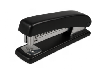 Black office stapler for organizing documents with transparent background