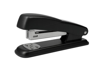 Black office stapler fastening documents transparent background