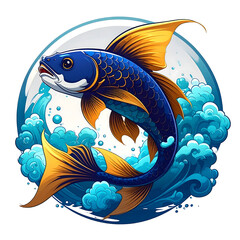 Energetic koi fish pair mascot leaping through splashing waves for Lunar New Year prosperity PNG