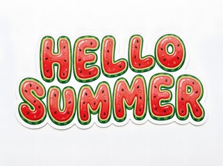Summer Sticker "HELLO SUMMER" Text with Red Watermelon Texture