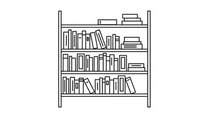 Detailed illustration of a full bookshelf with books stacked horizontally and vertically in a line