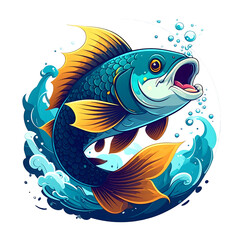 Powerful jumping koi fish mascot with foamy splash for successful Chinese New Year PNG