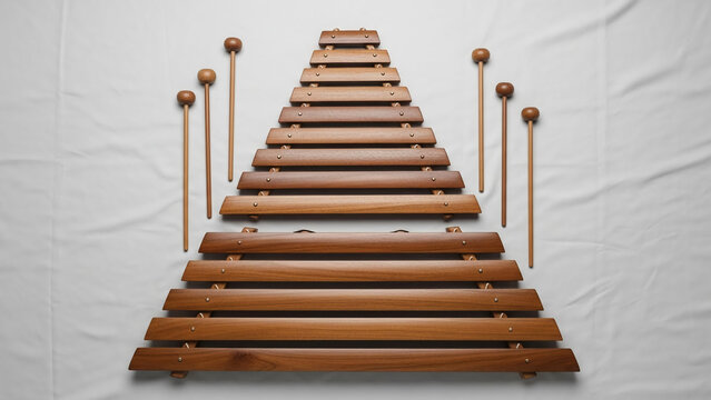 A clean flat lay view of kolintang, highlighting Indonesian wooden instrument craftsmanship.