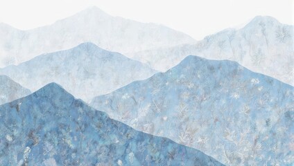 Fototapeta premium Serene Blue Mountain Range - A Tranquil Landscape of Misty Peaks.