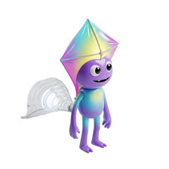 A colorful little gradient creature wearing a prismatic kite hat