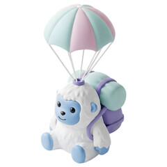 Cute Yeti Parachuting Toy Figure Ready for Adventure Skydiving