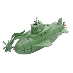 Stylized Green Submarine Model Against Solid Black Background