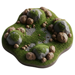 A Beautiful Isolated 3D Grass and Rock Terrain Model