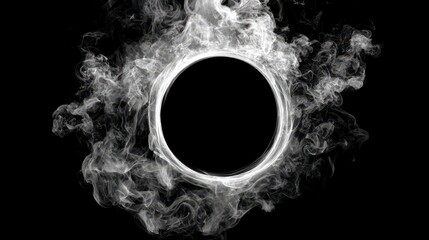 A surrealist depiction of a central, dark circular void surrounded by swirling white wisps, evoking an abstract nebulous concept