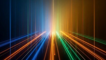 Vibrant abstract streaks of light converge in a futuristic, glowing tunnel.