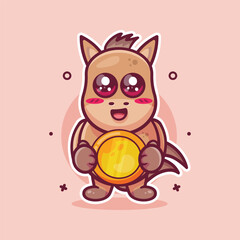 smiling horse animal character mascot holding gold coin isolated cartoon in flat style design