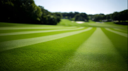 ryegrass. Manicured ryegrass on golf course green with geometric mowing patterns in daylight. gardening catalogs, home-decor guides, designed for home decor and floral branding.