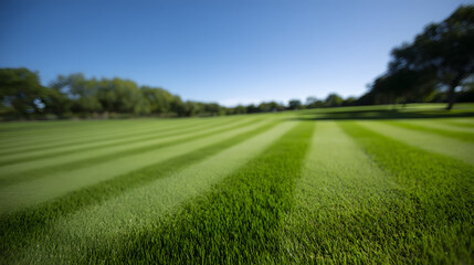 ryegrass. Manicured ryegrass on golf course green with geometric mowing patterns in daylight. gardening catalogs, home-decor guides, designed for home decor and floral branding.