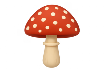 Stylized red mushroom with white spots, 3d icon