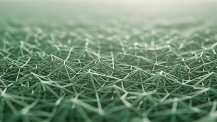 Obraz premium Abstract Green Network Grid with Interconnected Lines and Nodes.