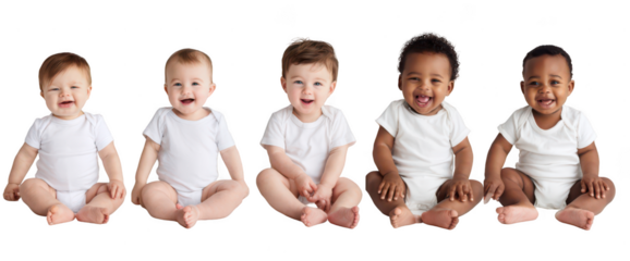 set of multiethnic babies sitting and smiling