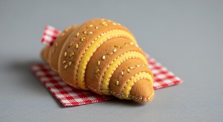 Artisan Croissant Miniature on Gingham Fabric for Charming Presentation