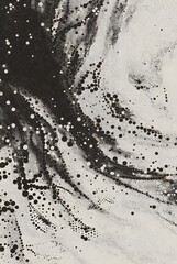 Dynamic abstract art with black and white paint splatters