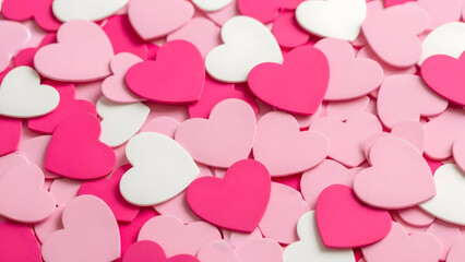 A vibrant scattering of pink and white hearts creates a romantic and cheerful backdrop perfect for expressions of affection