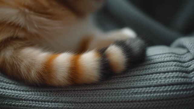 Close-Up of Cat's Tail Wrapped Around Owner's Arm. Pet Couples Moments. A cat's long fluffy tail gently and possessively wrapped around the forearm of its owner symbolizing attachment.
