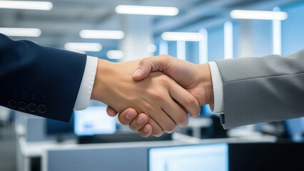 Professional Business Handshake in Modern Office Setting.