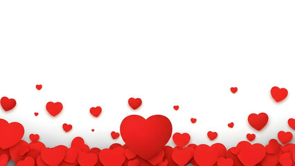 Red hearts floating against a bright white background with a scattering of smaller hearts