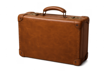 Vintage brown leather suitcase anticipating travel adventure on transparent background