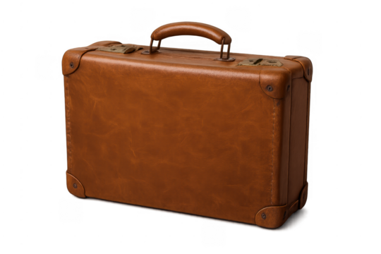Vintage brown leather suitcase anticipating travel adventure on transparent background - Powered by Adobe