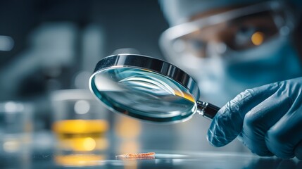 Scientist Using Magnifying Glass to Examine Specimen in Lab
