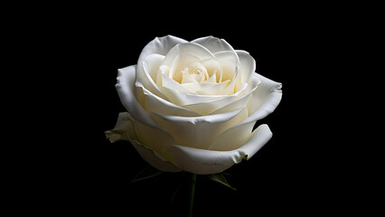 Single white rose isolated on black background represents elegance purity sympathy and formal respect