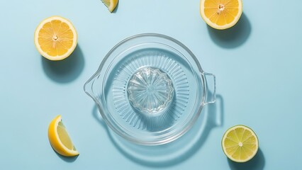 Minimalist Citrus Press with Lemon and Lime Slices on Pastel Blue Surface