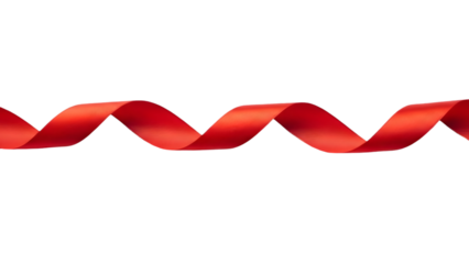 A single red ribbon gracefully curves across a black background